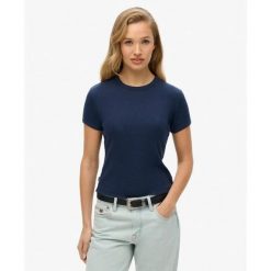 Kobiece t-shirt z prążkowanej tkaniny z logo Superdry Athletic Essentials. Niebieskie t-shirty damskie Superdry., bez wzorów, z koronki, bez kołnierzyka. Za 122.25 zł.