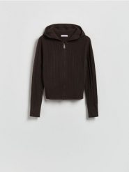 Kardigan z kapturem - brązowy. Brązowe kardigany damskie Reserved, l, bez wzorów, z dzianiny. Za 139.99 zł.