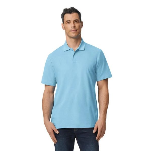 Męska Koszulka Polo Softstyle Pique. Niebieskie koszulki polo męskie Gildan, m, bez wzorów, z bawełny, bez ramiączek. Za 57.99 zł.
