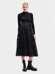 Desigual Sukienka codzienna 23WWVWAD Czarny Regular Fit. Czarne sukienki damskie Desigual, na co dzień, s, bez wzorów, z syntetyku, bez kołnierzyka, bez ramiączek, proste. Za 469.99 zł.