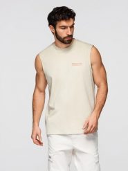 Męska bawełniana koszulka bez rękawów TANK TOP - kremowa V3 - Rozmiar: XL. Szare koszulki sportowe męskie Ombre Clothing, na lato, m, bez wzorów, z bawełny, bez kołnierzyka, bez ramiączek, na fitness i siłownię. W wyprzedaży za 45.50 zł.