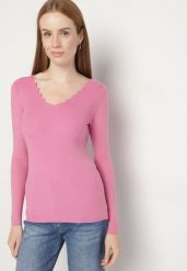 Różowy Dopasowany Sweter z Nieregularnym Dekoltem w Serek Fenarela. Czerwone swetry damskie Born2be, m, bez wzorów, z jeansu, biznesowe, bez kołnierzyka, bez ramiączek, bez kaptura. Za 49.99 zł.