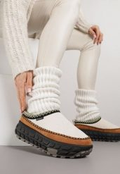 Beżowe Śniegowce na Platformie z Tłoczeniem i Niską Cholewką Violova. Brązowe śniegowce i trapery damskie Renee, przed kostkę. Za 89.99 zł.