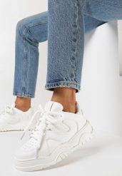 Białe Sneakersy na Grubej Podeszwie z Szerokim Wiązaniem Hiverna. Białe obuwie sportowe damskie Born2be, bez wzorów. Za 59.99 zł.