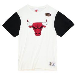 T-shirt z kolorowymi wstawkami Chicago Bulls 2021/22. Brązowe koszulki sportowe męskie Mitchell & Ness, bez wzorów, bez kołnierzyka, bez ramiączek, do koszykówki. Za 238.00 zł.