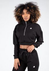 Ocala Cropped Bluza z zamkiem błyskawicznym do połowy - Czarny. Czarne bluzy damskie GORILLA WEAR, l, bez wzorów, z bawełny, bez kaptura, na fitness i siłownię. Za 229.00 zł.