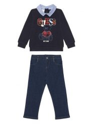 Guess Komplet bluza i spodnie materiałowe N6BG01 K6105 Granatowy Regular Fit. Niebieskie bluzy dla chłopców Guess, z aplikacjami, z bawełny, bez ramiączek, bez kaptura. Za 294.99 zł.