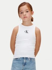 Calvin Klein Jeans Top LVCKSJB10G Biały Slim Fit. Białe t-shirty i topy dla dziewczynek Calvin Klein Jeans, bez wzorów, z bawełny, bez ramiączek. Za 109.99 zł.