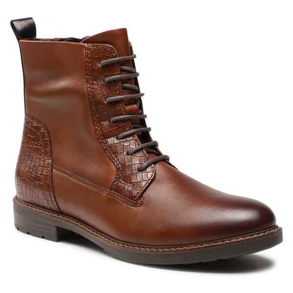 Trzewiki Marco Tozzi. Brązowe botki damskie Marco Tozzi, bez obcasa, na płaskiej podeszwie, bez zapięcia. Za 279.99 zł.