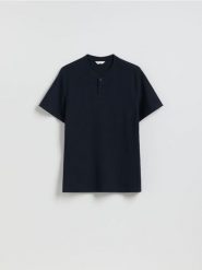 T-shirt henley regular fit - granatowy. Niebieskie t-shirty męskie Reserved, l, bez wzorów, z bawełny, bez kołnierzyka. Za 69.99 zł.