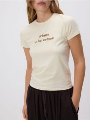 T-shirt regular z nadrukiem - kremowy. Białe t-shirty damskie Reserved, l, bez wzorów, z bawełny, bez kołnierzyka. Za 49.99 zł.
