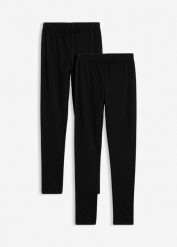 Legginsy ocieplane z elastycznej mieszanki bawełny (3 pary). Czarne legginsy dla dziewczynek bonprix, bez wzorów, z bawełny. Za 119.97 zł.