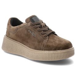 Sneakersy damskie Filippo o sznurowanym fasonie z dekoracyjnymi przeszyciami i logo marki osadzone na grubszej podeszwie brązowe, DP7982/26 BR. Brązowe półbuty damskie Filippo, bez wzorów, z jeansu, eleganckie, bez obcasa, na platformie, bez zapięcia. Za 209.00 zł.