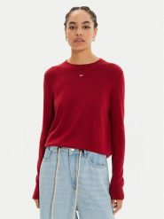 Tommy Jeans Sweter Essential DW0DW17254 Czerwony Regular Fit. Czerwone swetry damskie Tommy Jeans, s, bez wzorów, z jeansu, bez kołnierzyka, bez ramiączek, bez kaptura. Za 219.99 zł.
