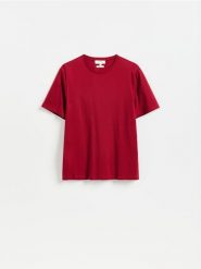 T-shirt regular z domieszką jedwabiu - bordowy. Czerwone t-shirty męskie Reserved, l, bez wzorów, z bawełny, bez kołnierzyka. Za 119.99 zł.