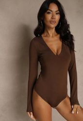 Brązowe Body z Długimi Rękawami z Wiskozą Zaithria. Brązowe bluzki damskie Renee, l, bez wzorów, z wiskozy, eleganckie, bez kołnierzyka, bez ramiączek. Za 89.99 zł.