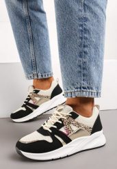 Czarno-Beżowe Sneakersy z Metalicznymi i Siateczkowymi Wstawkami Dalathe. Czarne obuwie sportowe damskie Born2be, bez wzorów, z jeansu, trekkingowe. Za 59.99 zł.