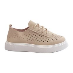 Ażurowe Trampki Sneakersy Na Platformie Beżowe Tanvi beżowy. Brązowe trampki i tenisówki damskie w ażurowe wzory, ze skóry, bez zapięcia. Za 128.00 zł.