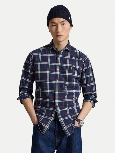 Polo Ralph Lauren Koszula 710B30241002 Granatowy Custom Fit. Niebieskie koszule męskie Polo Ralph Lauren, m, bez wzorów, bez kołnierzyka, bez ramiączek. Za 769.99 zł.