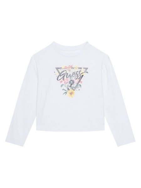 Guess Bluzka J5YI36 K6YW4 Biały Regular Fit. Białe bluzki dla dziewczynek Guess, z aplikacjami, z bawełny, bez ramiączek. Za 59.99 zł.