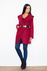 Bordowy Krótki Stylowy Płaszcz z Dużym Kołnierzem bez Zapięcia. Czerwone kurtki damskie Figl, l, bez wzorów, z materiału, bez kaptura. Za 369.00 zł.