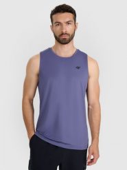 4F Tank top treningowy szybkoschnący męski - niebieski M. Niebieskie koszulki sportowe męskie 4f, m, bez wzorów, z elastanu, klasyczne, bez kołnierzyka. Za 69.99 zł.