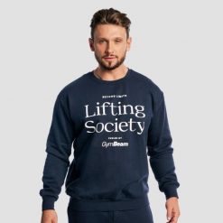 Bluza męska fitness bez kaptura oversize Nightfall Lifting Society. Niebieskie bluzy sportowe męskie GYMBEAM, l, bez wzorów, z bawełny, bez kaptura, na fitness i siłownię. Za 123.90 zł.