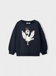 NAME IT Bluza 13218917 Granatowy Box Fit. Niebieskie bluzy dla dziewczynek Name it, bez wzorów, z bawełny, bez ramiączek, bez kaptura. Za 49.99 zł.