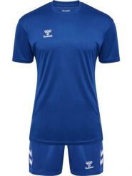 Zestaw koszulka + szorty Hummel Logo. Niebieskie koszulki sportowe damskie Hummel, l, bez wzorów, z bawełny, bez kołnierzyka, bez ramiączek, na fitness i siłownię. Za 190.00 zł.
