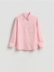 Koszula z lnem - pastelowy róż. Czerwone koszule damskie Reserved, l, bez wzorów, z tkaniny, bez kołnierzyka, bez ramiączek. Za 119.99 zł.