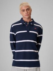 4F Longleeve polo relaxed męski - granatowy M. Niebieskie koszulki polo męskie 4f, m, bez wzorów, z bawełny, klasyczne, bez ramiączek. W wyprzedaży za 99.99 zł.
