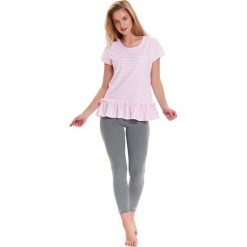 Piżama w kolorze jasnoróżowo-biało-szarym - t-shirt, legginsy. Białe piżamy damskie Doctor Nap, w paski. W wyprzedaży za 72.95 zł.