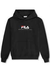 Bluza z kapturem męska do biegania Fila Valsera regular logo czarna. Czarne bluzy męskie Fila, m, bez wzorów, z bawełny, z kapturem. Za 221.99 zł.
