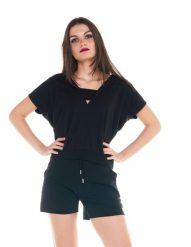 Damski T-shirt Cristal Shine o niskim kroju. Czarne t-shirty damskie LEONE 1947 APPAREL, l, bez wzorów, z bawełny, sportowe, bez kołnierzyka. Za 84.16 zł.