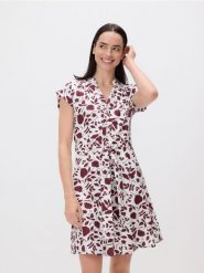 Wzorzysta sukienka mini - bordowy. Czerwone sukienki damskie Reserved, na co dzień, l, bez wzorów, z bawełny, bez kołnierzyka, bez ramiączek, mini, proste. W wyprzedaży za 89.99 zł.