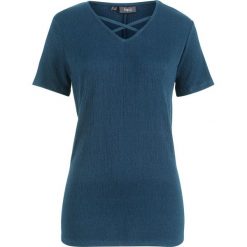 Shirt ze strukturalnego materiału z dekoracyjnym dekoltem bonprix ciemnoniebieski. Niebieskie bluzki damskie bonprix, bez wzorów, bez kołnierzyka. Za 32.99 zł.