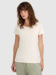 4F T-shirt regular z prążkowanej dzianiny damski - biały XXL. Białe koszulki sportowe damskie 4f, xs, bez wzorów, z bawełny, klasyczne, bez kołnierzyka. W wyprzedaży za 39.99 zł.