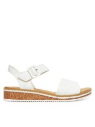 Rieker Sandały CEO-V3691-80 Biały. Białe sandały damskie Rieker, bez wzorów, ze skóry, bez obcasa, na płaskiej podeszwie, bez zapięcia. Za 289.99 zł.