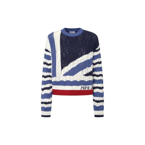 Sweter damski Pepe Jeans Harlow. Białe swetry damskie Pepe Jeans, m, bez wzorów, z jeansu, biznesowe, bez kołnierzyka, bez ramiączek, bez kaptura. Za 324.75 zł.