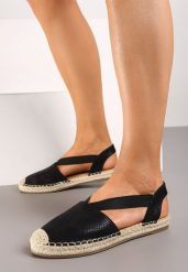 Czarne Płaskie Espadryle z Imitacji Skóry Wialla. Czarne espadryle damskie Born2be, na lato, bez wzorów, ze skóry, bez obcasa, na płaskiej podeszwie, bez zapięcia. Za 49.99 zł.