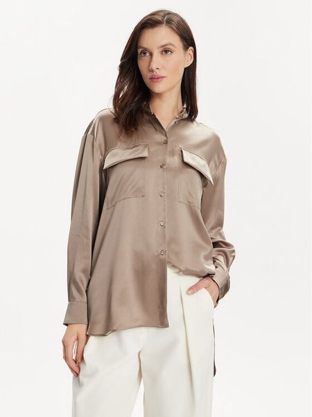 MAX&Co. Koszula MAX&CO-2416111052200 Brązowy Regular Fit. Brązowe bluzki damskie MAX&Co., bez wzorów, z jedwabiu, bez kołnierzyka, bez ramiączek. Za 959.99 zł.