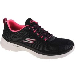 Buty do chodzenia damskie, Skechers Go Walk 6 - Stunning Glow. Czarne obuwie sportowe damskie Skechers, bez wzorów, trekkingowe. Za 199.99 zł.