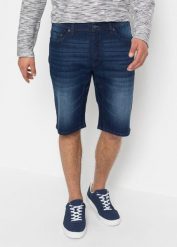 Bermudy jeansowe ze stretchem i wzmocnionym krokiem, regular fit. Niebieskie jeansy męskie bonprix, eleganckie. Za 109.99 zł.