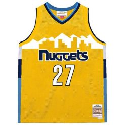 Koszulka NBA Denver Nuggets Jamal Murray 2017. Żółte koszulki sportowe męskie Mitchell & Ness, l, bez wzorów, bez kołnierzyka, bez ramiączek, na fitness i siłownię. Za 378.50 zł.