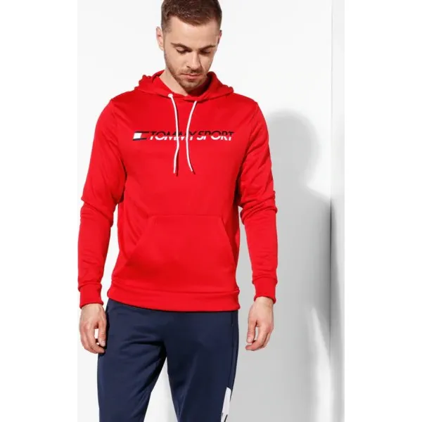 Tommy Sport Bluza Z Kapturem Vertical Logo , czerwony, rozmiar M. Czerwone bluzy męskie Tommy Hilfiger, m, bez wzorów, z materiału, z kapturem. W wyprzedaży za 279.99 zł.