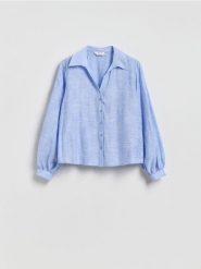 Koszula z haftowanym wzorem - jasnoniebieski. Niebieskie koszule damskie Reserved, l, bez wzorów, z tkaniny, bez kołnierzyka, bez ramiączek. Za 139.99 zł.