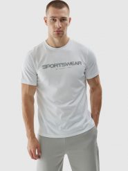 4F T-shirt regular z nadrukiem męski - biały XL. Białe koszulki sportowe męskie 4f, m, bez wzorów, z bawełny, bez kołnierzyka, bez ramiączek. W wyprzedaży za 29.99 zł.