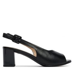 Sandały Caprice. Czarne sandały damskie Caprice, bez wzorów, bez obcasa, na słupku, bez zapięcia. Za 319.99 zł.