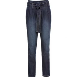 Dżinsy ze stretchem i wysoką talią bonprix ciemnoniebieski. Niebieskie jeansy damskie bonprix. Za 89.99 zł.