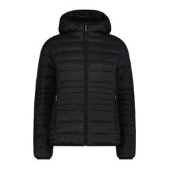 Kurtka z ociepleniem zapinana na zamek błyskawiczny z odpinanym kapturem Sorona. Czarne kurtki damskie CMP, na zimę, bez wzorów, z puchu, z kapturem. Za 404.00 zł.